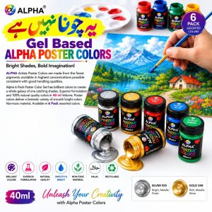 Alpha Poster Paints Basic (Silver 925, Gold 24k) 40ml (Pack of 6)